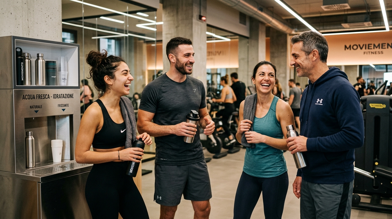 Gruppo di persone che condividono un momento dopo l&rsquo;allenamento in palestra